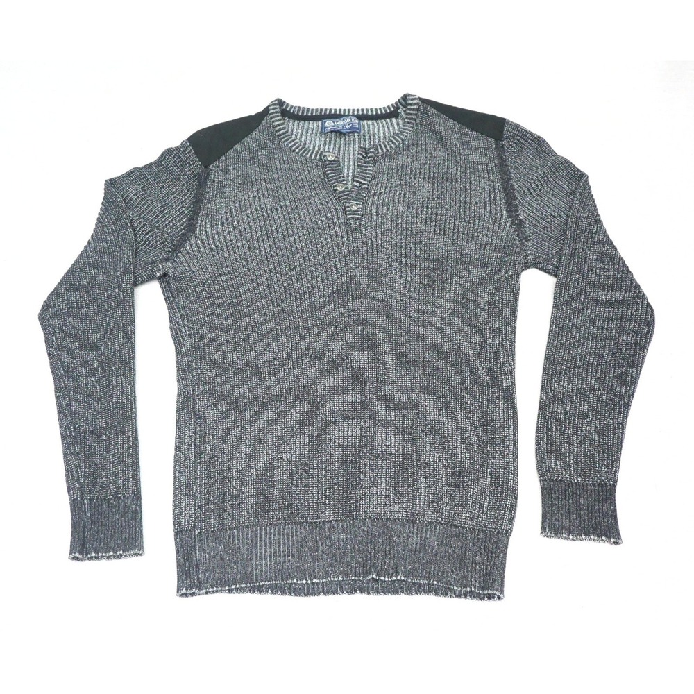 American Rag Cie Size L 100% Cotton Shaker Knit Sweater Grey Shoulder Patches